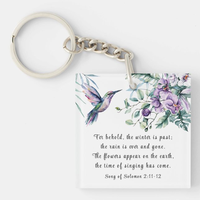 Song of Solomon 2:11-12 Hummingbird Flowers Bible Keychain (Front)