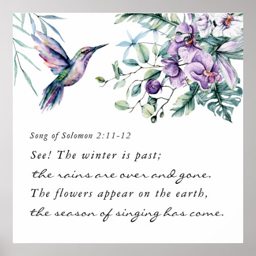 Song of Solomon 211_12 Hummingbird Flowers Bible  Poster