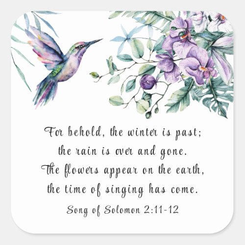 Song of Solomon 211_12 Hummingbird Flowers Bible  Square Sticker