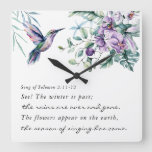 Song of Solomon 2:11-12 Hummingbird Flowers Bible Square Wall Clock