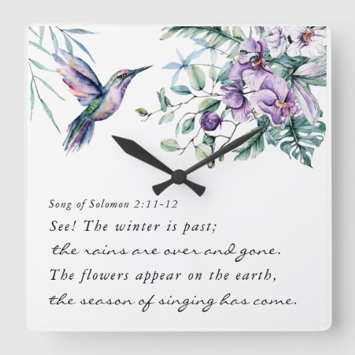 Song of Solomon 211_12 Hummingbird Flowers Bible Square Wall Clock