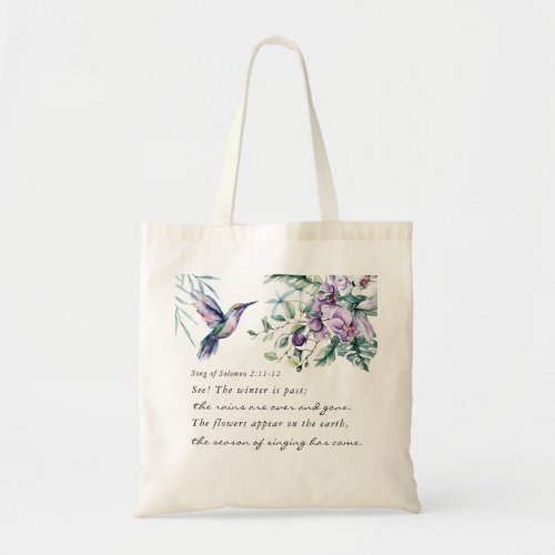 Song of Solomon 211_12 Hummingbird Flowers Bible Tote Bag