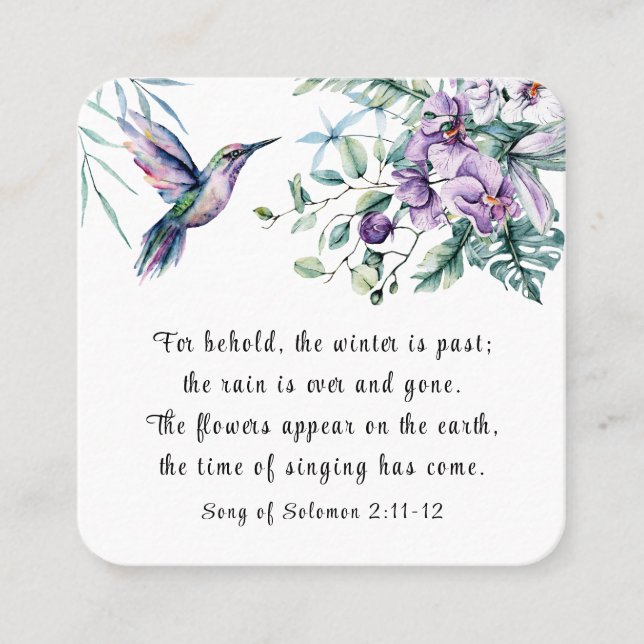 Song of Solomon 2:11-12 Hummingbird Flowers  Square Business Card (Front)
