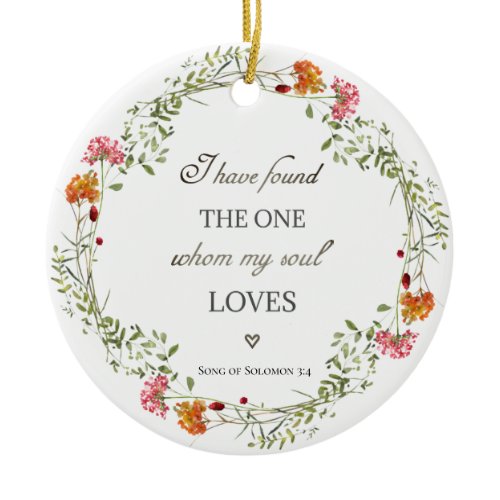 Song of Solomon 3:4 Bible Verse Floral Wreath Ceramic Ornament