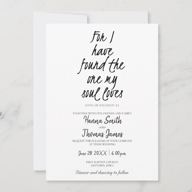 Song of Solomon 3:4 Found the One My Soul Loves In Invitation (Front)