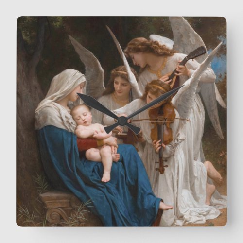 Song of the Angels by William_Adolphe Bouguereau Square Wall Clock