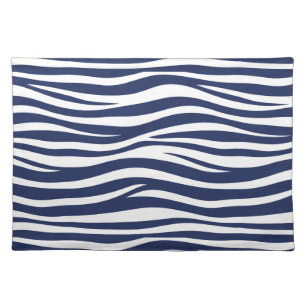 Song of the Sea Navy Blue Nautical Flowing Waves Cloth Placemat