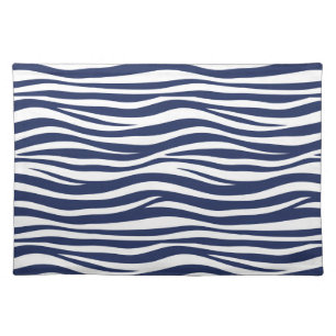 Song of the Sea Navy Blue Nautical Flowing Waves Cloth Placemat