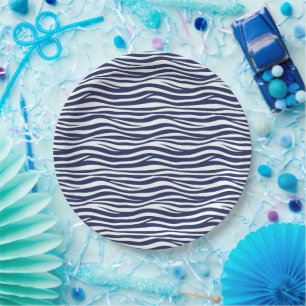 Song of the Sea Navy Blue Nautical Flowing Waves Paper Plates