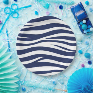 Song of the Sea Navy Blue Nautical Flowing Waves Paper Plates