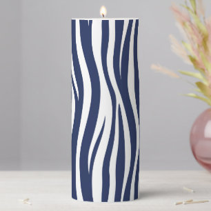 Song of the Sea Navy Blue Nautical Flowing Waves Pillar Candle