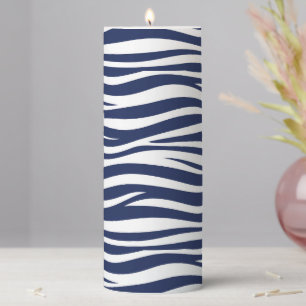 Song of the Sea Navy Blue Nautical Flowing Waves Pillar Candle