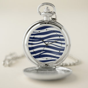 Song of the Sea Navy Blue Nautical Flowing Waves Pocket Watch