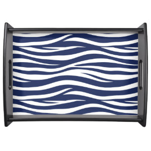 Song of the Sea Navy Blue Nautical Flowing Waves Serving Tray