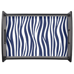 Song of the Sea Navy Blue Nautical Flowing Waves Serving Tray