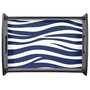 Song of the Sea Navy Blue Nautical Flowing Waves Serving Tray