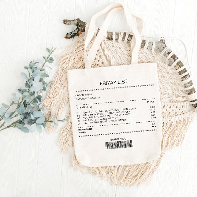 Song Receipt Playlist Aesthetic Trendy Minimalist  Tote Bag (Creator Uploaded)