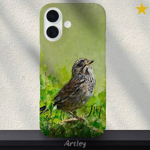 Song Sparrow Bird Painting Custom Name iPhone 16 Case