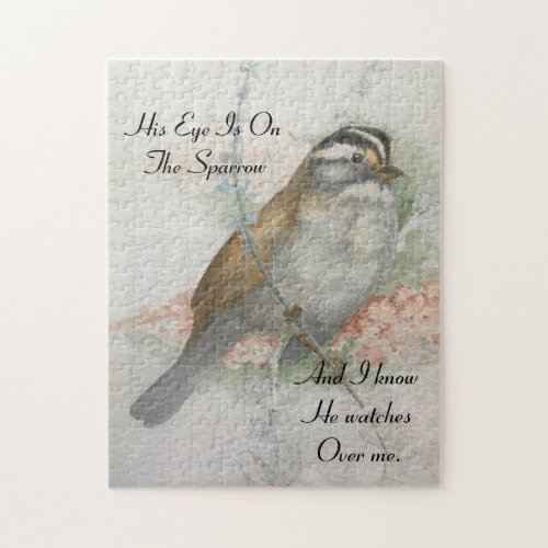 Song Sparrow He Watches Over Me Bible Quote Jigsaw Puzzle