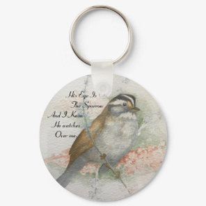 Song Sparrow He Watches Over Me Quote Keychain