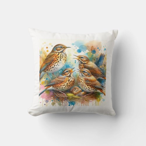 Song Thrushes 290524AREF124 _ Watercolor Throw Pillow
