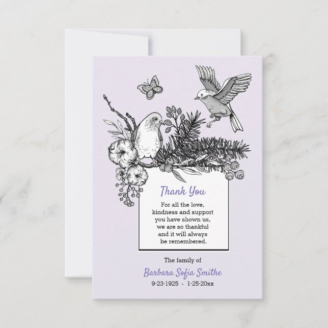 Songbird  Bereavement Thank You Card (Front)