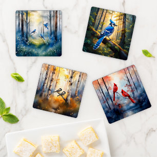 Songbird Forest Art Wild Bird Lover Coaster Set