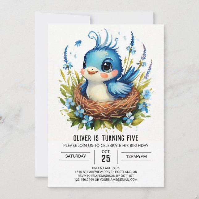  Songbird Forest Nest Bird Birthday Invitation (Front)