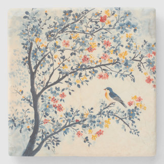 Songbird in a Tree Chinoiserie Stone Coaster