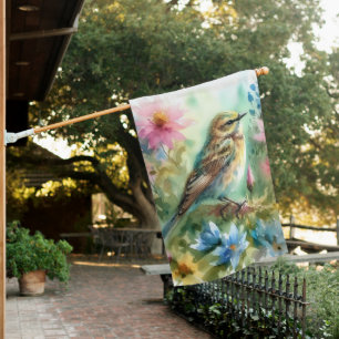 Songbird Melody Graceful Bird & Floral Elegance House Flag