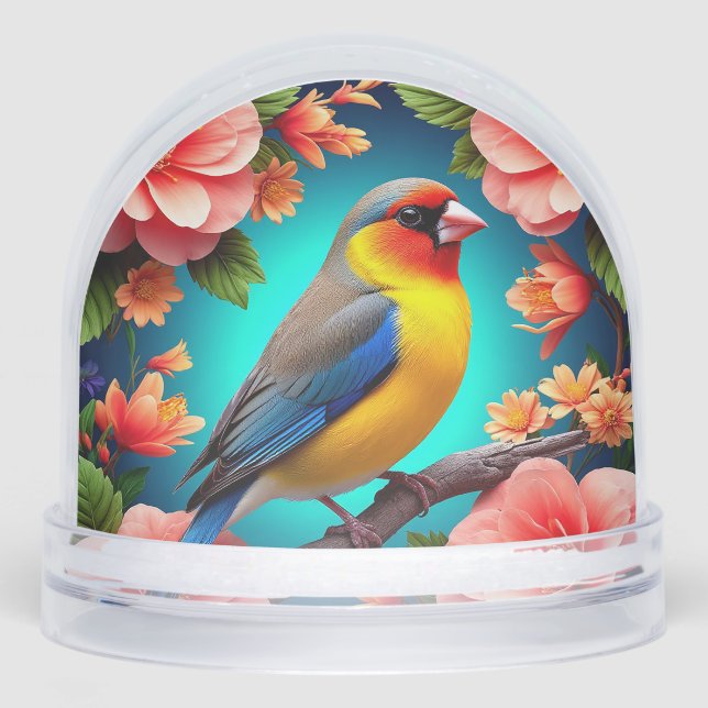 Songbird Perched Amid Bright Flowers Snow Globe (Front)