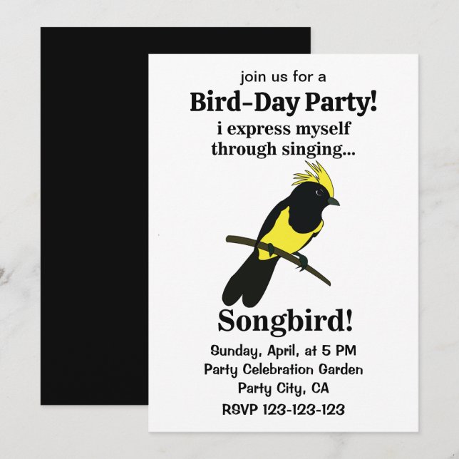 Songbird Tit Bird Funny Birdwatcher Birthday Invitation (Front/Back)