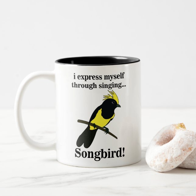 Songbird Tit Bird Funny Birdwatching Birdwatcher Two-Tone Coffee Mug (With Donut)