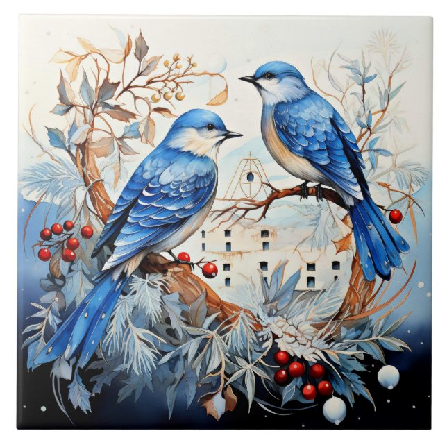 Songbirds, delightful illustration, ceramic tile (Front)
