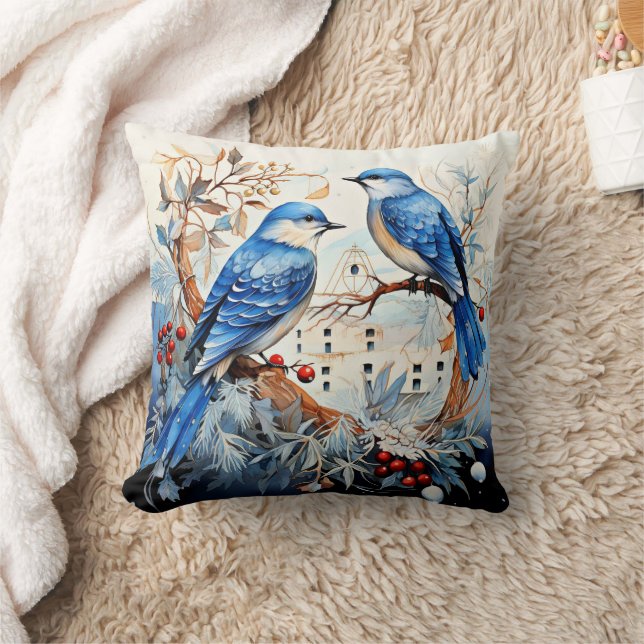 Songbirds, delightful illustration, throw pillow (Blanket)