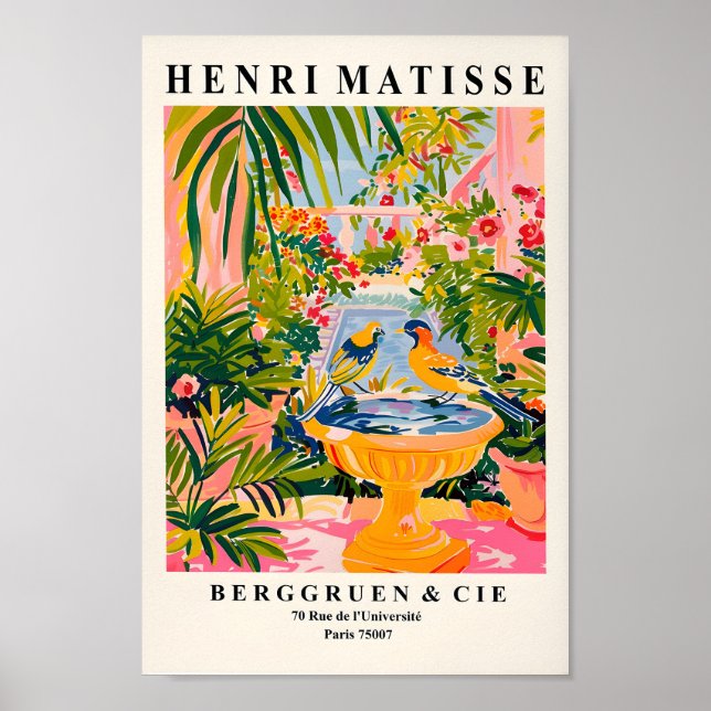 Songbirds In A Bird Bath, Matisse Art Print, Dopam Poster (Front)