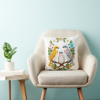 Songbirds in Bloom: A Beaded Symphony of Nature an Throw Pillow