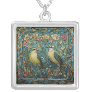 Songbirds in Love Art Nouveau Silver Plated Necklace