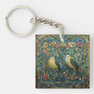 Songbirds in Love Romantic Art Nouveau Design Keychain