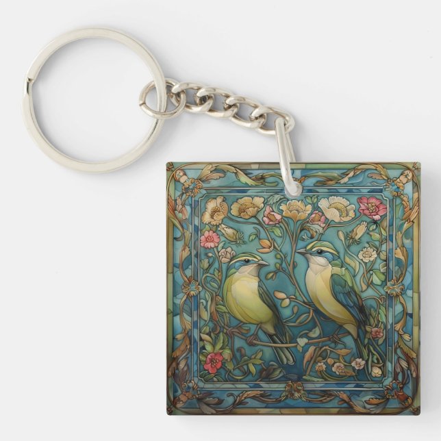 Songbirds in Love Romantic Art Nouveau Design Keychain (Front)