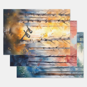 Songbirds in Woodland Forest Scenic Art Wrapping Paper Sheets