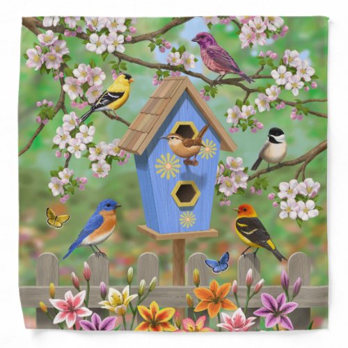 Songbirds Lily Garden Birdhouse Bandana