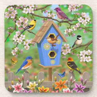 Songbirds Lily Garden Birdhouse Beverage Coaster