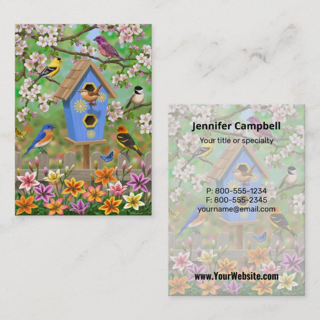 Songbirds Lily Garden Birdhouse Business Card (Front/Back)