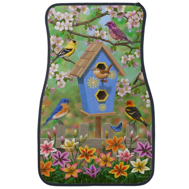 Songbirds Lily Garden Birdhouse Car Floor Mat (Front)