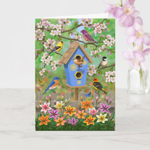 Songbirds Lily Garden Birdhouse Card
