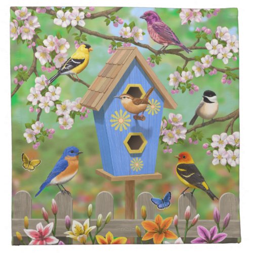 Songbirds Lily Garden Birdhouse Cloth Napkin