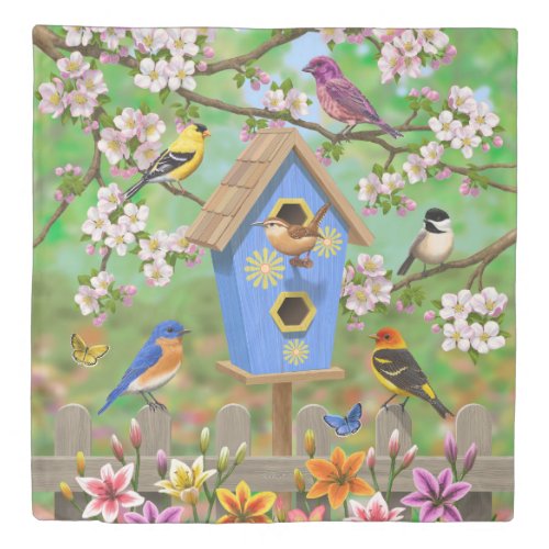 Songbirds Lily Garden Birdhouse Duvet Cover