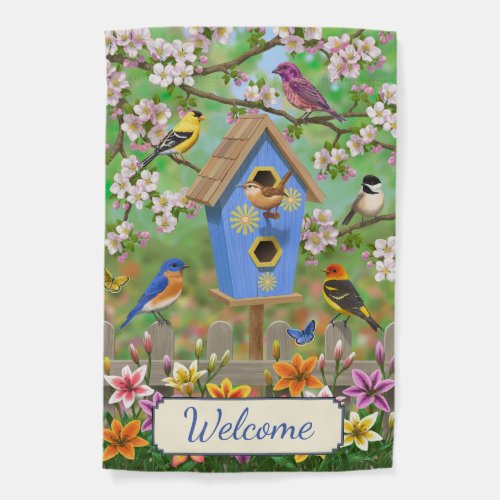 Songbirds Lily Garden Birdhouse Garden Flag