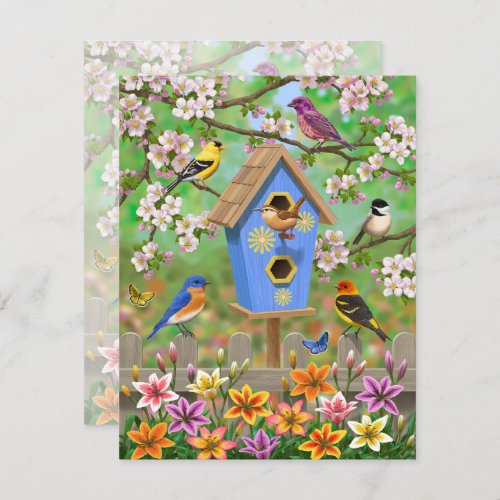 Songbirds Lily Garden Birdhouse Invitation